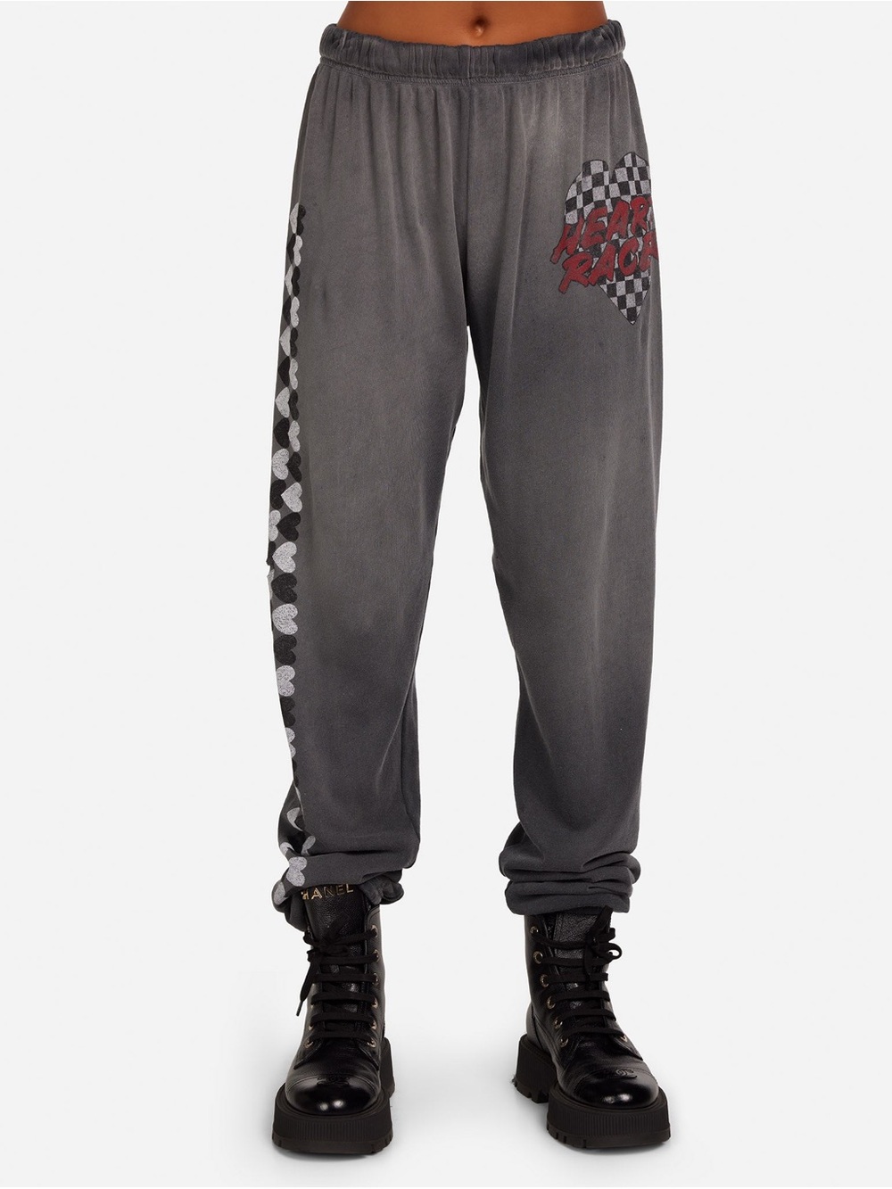 Lauren Moshi Gray Heart-Striped Graphic Joggers